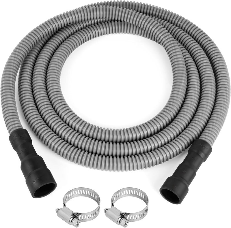 JUWO 10 FT Dishwasher Drain Hose, Corrugated and Flexible Dishwasher Hose Drain Replacement with Clamps, Discharge Hose Fits 11/16", 1", 1-1/8" Dishwasher End - Image 1
